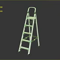 White Folding Ladder With Black Handrails And Reflective Steps On Dark Background