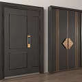 Elegant Black Security Doors Featuring Gold Lock And Ornate Decorative Patterns Design 3d model