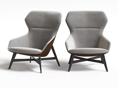 Modern Elegant Accent Chair Design With Gray Upholstery And Stylish Wooden Legs 3d model