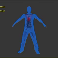 3D Character Model In Black T Shirt With Red Spider Design And Masked Face