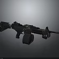 Modern Black Military Machine Gun Design With Drum Magazine And Tripod Stand