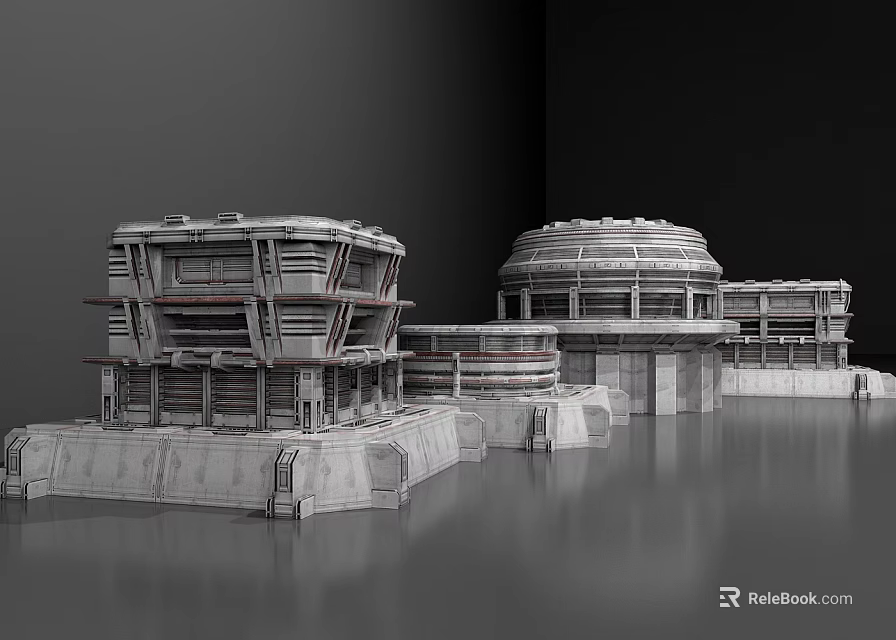 Cartoon Scene With Futuristic Dome Buildings And Multi Level Architectural Structures 3d model 