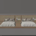 Modern Bedroom Background With Double Bed White Sheets And Wooden Headboard