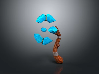 Fantasy Weapon With Blue Gemstones And Wooden Handle Ornate Design Elements 3d model