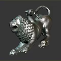 Artistic Greenish Bronze Lion Sculpture With Dynamic Stance And Shiny Metallic Surface