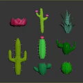 Cartoon Cactus Scene With Spiky Green Shapes And Pink Flower Elements