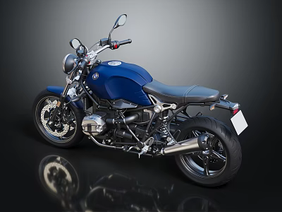 Classic Blue Motorcycle Design With Black Seat And Chrome Exhaust Pipe 3d model
