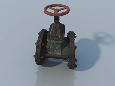 Vintage Cast Iron Valve With Red Handwheel And Flange Connection Design 3d model