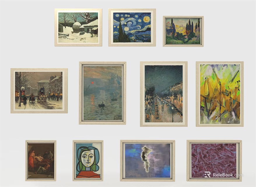 Multiple Framed Art Paintings With Diverse Styles For Wall Decor Collection 3d model 