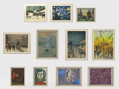 Multiple Framed Art Paintings With Diverse Styles For Wall Decor Collection 3d model