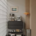 Modern Entryway Side Cabinet With Storage Drawers Decorative Lamp Coffee Machine And Painting