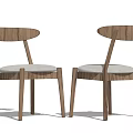 Two Modern Wooden Dining Chairs with Curved Backrest and Upholstered Seat
