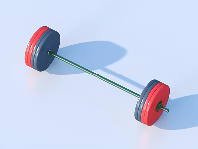 Fitness Barbell With Red And Blue Weight Plates On Light Background 3d model