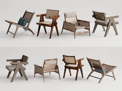 Stylish Leisure Chairs With Wooden Frames And Woven Seats In Modern Designs 3d model