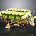 Fantasy Spacecraft Design With Double Airships Green Accents And Wing Structures