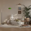 Comfortable Lazy Sofa In Cozy Living Room With Green Floor Lamp Round Rug And Plants