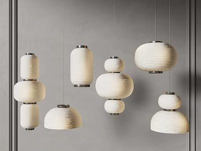 Modern Minimalist Hanging Pendant Lights With Various Layered Round And Cylindrical Fabric Shades 3d model