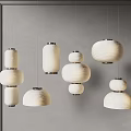Modern Minimalist Hanging Pendant Lights With Various Layered Round And Cylindrical Fabric Shades