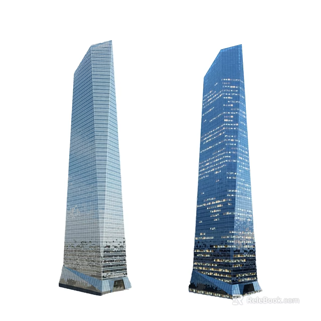 Modern Twin High Rise Office Towers With Glass Facade And Illuminated Windows 3d model 
