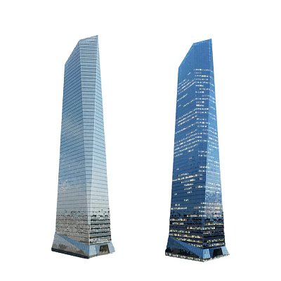 Modern Twin High Rise Office Towers With Glass Facade And Illuminated Windows 3d model