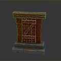 Orange Wooden Door With Metal Hinges Nails And Stone Base Steps