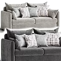 Modern Two Seater Sofa In Grey Fabric With Multiple Checkered Pillows 3d model