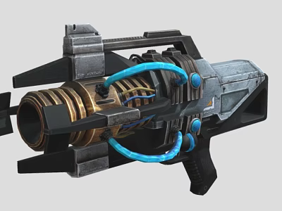 Electric Toy Gun with Metallic Texture Blue Ring Accents Black Silver Body Sci-Fi Style 3d model