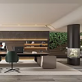 Modern Study Room Interior With Green Chairs Desk And Bookshelves