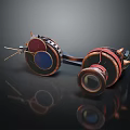 Steampunk Style Goggles With Copper Frames Blue Red Lenses And Leather Straps