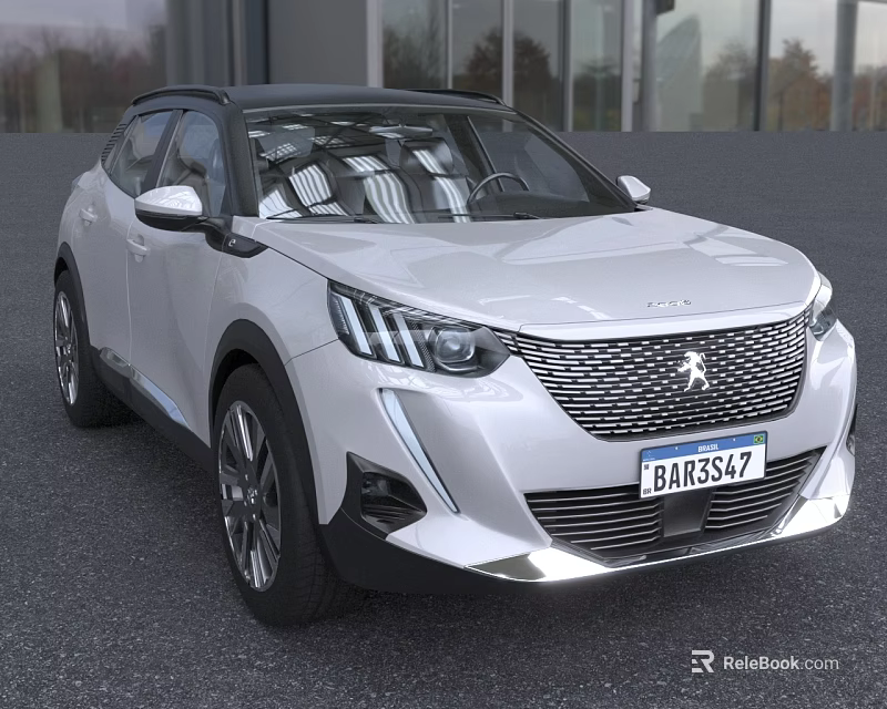 White Peugeot SUV With Modern Headlights And Grille On Street 3d model 