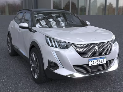 White Peugeot SUV With Modern Headlights And Grille On Street 3d model