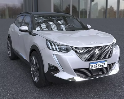 White Peugeot SUV With Modern Headlights And Grille On Street 3d model
