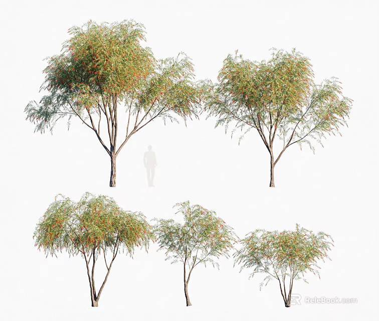 Multiple Arbor Trees With Lush Green Foliage And Natural Canopies 3d model 