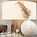 Chic Decorative Ornament Set with Decorative Prints Green Plants Vases Dried Grass and Table Lamp