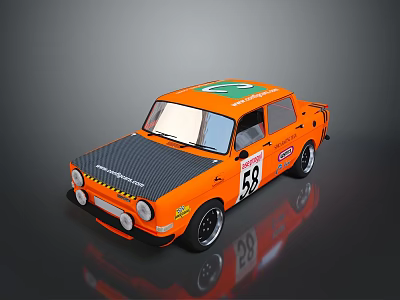 Orange Vintage Racing Car With Number 58 And Sponsor Decals 3d model