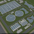Aerial View Of Industrial Plant With Large Buildings Circular Water Tanks Roads Parking Lot And Ponds
