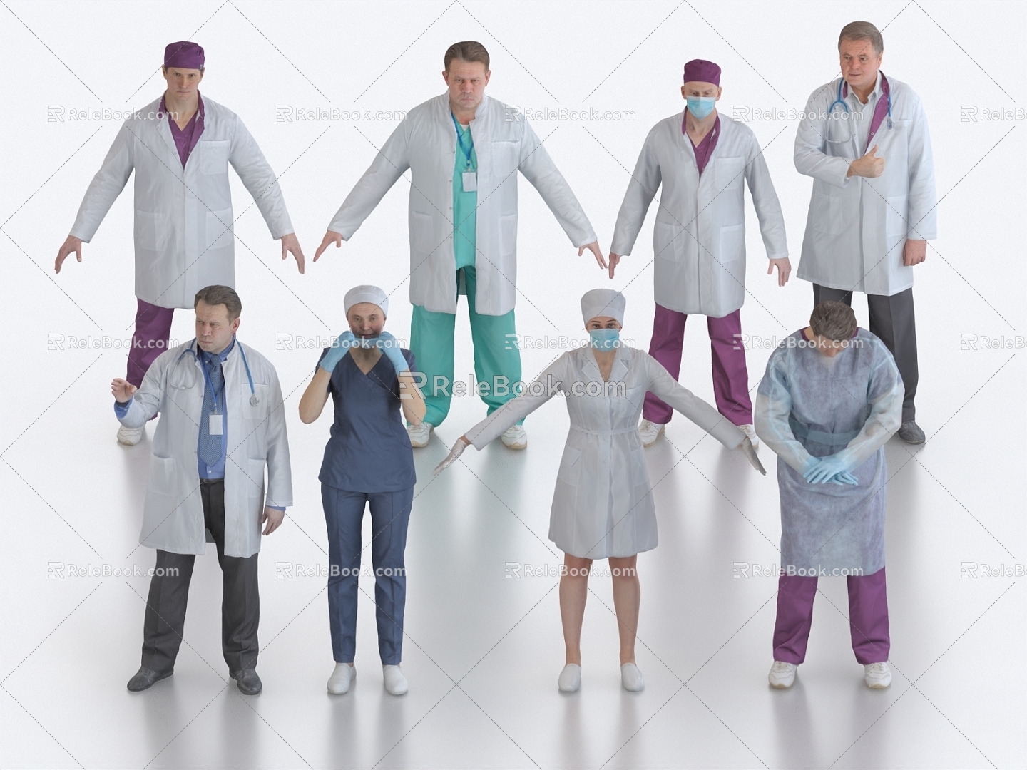 Doctors, nurses, attending doctors, surgeons, medical staff, medical staff, many people 3d model