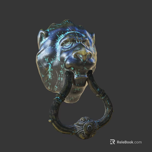 Vintage Style Lion Head Door Handle Made Of Brass With Intricate Details 3d model 