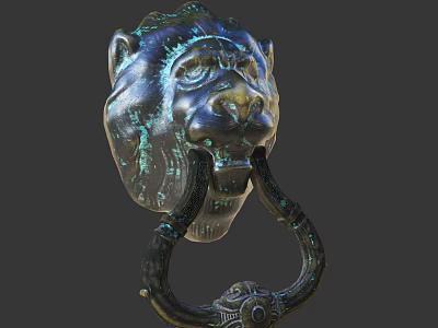 Vintage Style Lion Head Door Handle Made Of Brass With Intricate Details 3d model