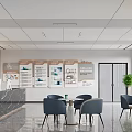 Modern Hotel Lobby With Marble Reception Desk Blue Chairs Round Tables Green Plant And Large Windows