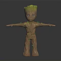 Standing Tree Character With Wooden Body And Green Moss Head Arms Outstretched