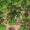 Outdoor Children's Playground With Wooden Climbing Structure Swing Green Trees And Grassy Area