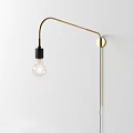 Modern Black Curved Arm Wall Lamp with Transparent Filament Bulb Mounted on White Wall