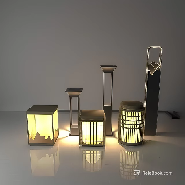 Multiple Modern Outdoor Lantern Lights With Warm Glow And Stylish Design Elements For Outdoor Spaces 3d model 