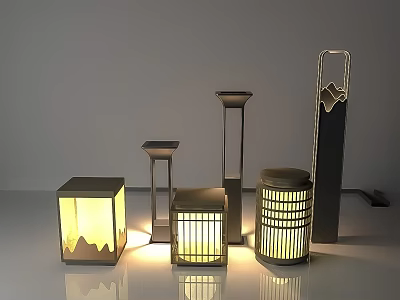 Multiple Modern Outdoor Lantern Lights With Warm Glow And Stylish Design Elements For Outdoor Spaces 3d model