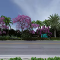 Road Facilities With Scenic Purple Trees Palm Trees And Green Plants Around