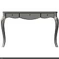 Classic White Dressing Table With Curved Legs And Light Wooden Top