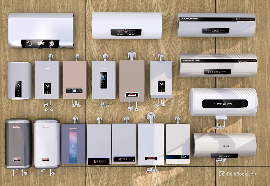 Wall Mounted Water Heaters In Various Styles And Colors For Home Appliances 3d model 