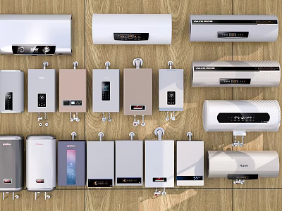 Wall Mounted Water Heaters In Various Styles And Colors For Home Appliances 3d model