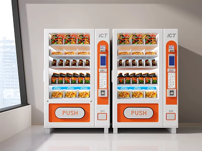 ICT Public Facility Vending Machines With PUSH Buttons And Various Snacks And Drinks 3d model